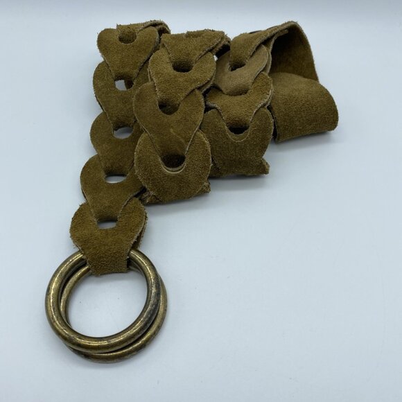 Tan Leather Loop Woven D Ring Belt Women's Size M End to End 34" - Picture 2 of 11